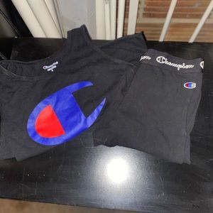 slightly worn champion athleisure outfit size xs shirt and pants.